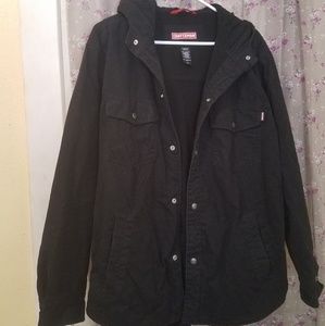 Men's black Denim Craftsman hooded work jacket- M